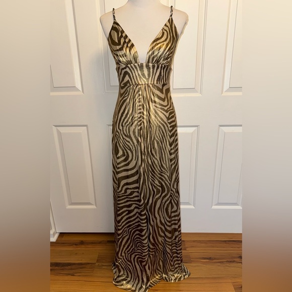 Marciano Dresses & Skirts - Marciano Zebra Print Metallic Maxi Dress Y2K Glam Statement Evening Dress